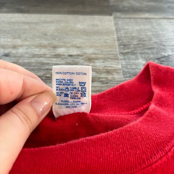 Vintage Russell Athletics Red USA Made Athletic Front Logo T-shirt‎ Spellout - Picture 6 of 7